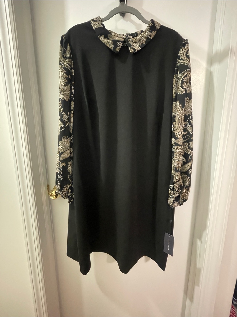 NWT 22W Tommy Hilfiger Black Shift Dress with Paisley Collar and Sleeves